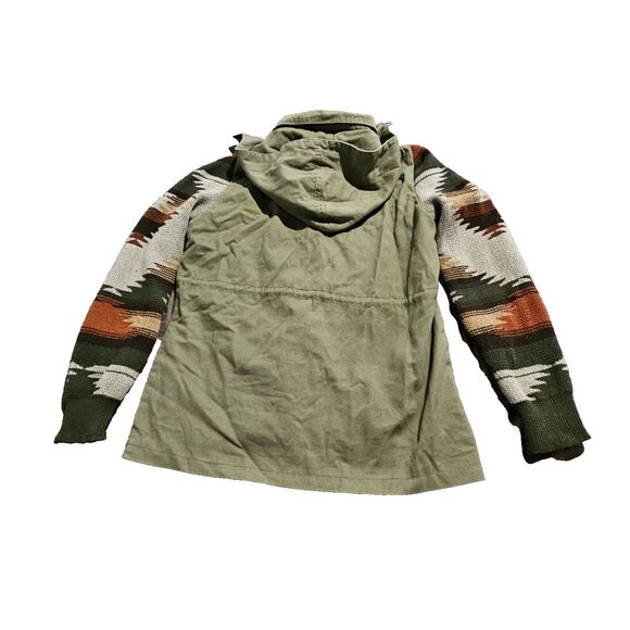 Thread & Supply Womens Jacket XS Olive Green Aztec Sleeve Hooded Zip Button Up - Picture 8 of 14